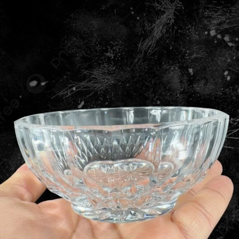Val St. Lambert Crystal Clear Glass‎ Round Dish Bowl Signed On Bottom Vintage